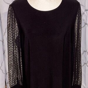 Anne Klein Black Blouse with Sheer Polka Dot Sleeves
